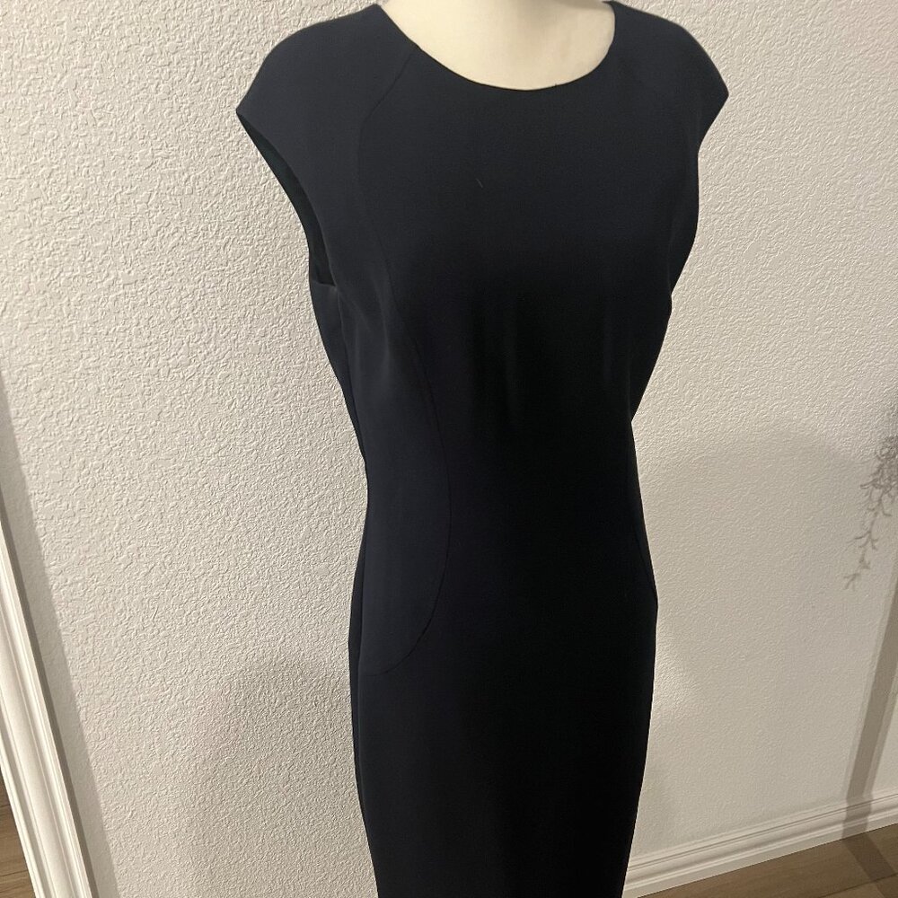 Eliza J Cap Sleeve Crepe Sheath Dress Navy Blue Size 6 - Picture 7 of 11